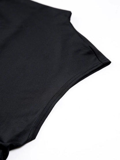 Minimal Siyah Yüksek Yaka Crop Bluz Siaora