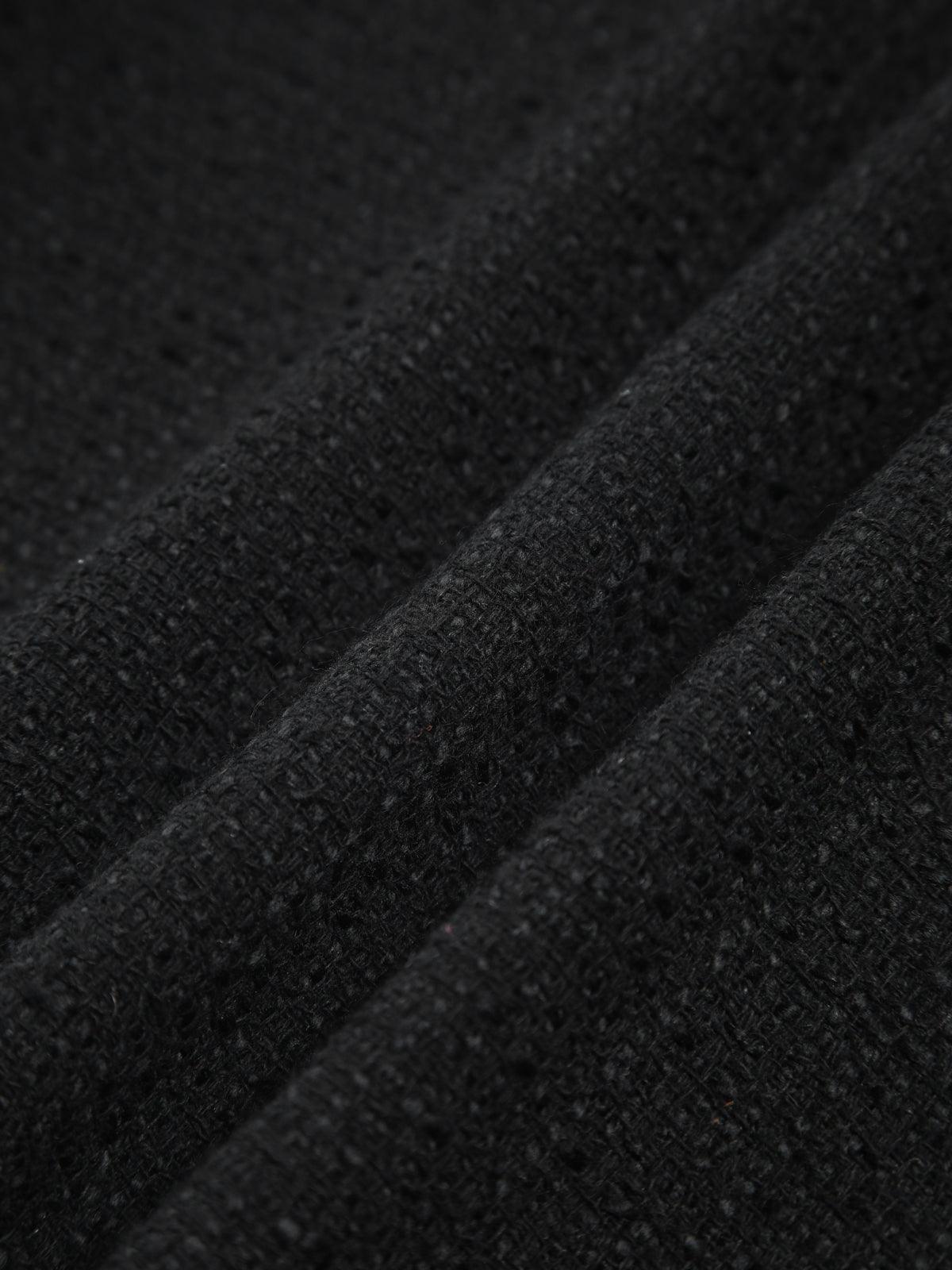 Altın Düğme Detaylı Siyah Kısa Tweed Ceket Siaora