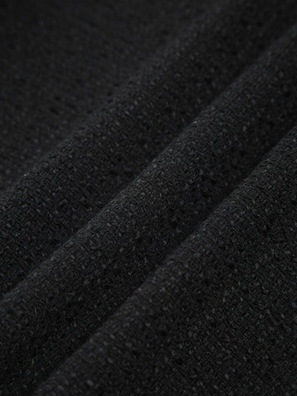 Altın Düğme Detaylı Siyah Kısa Tweed Ceket Siaora