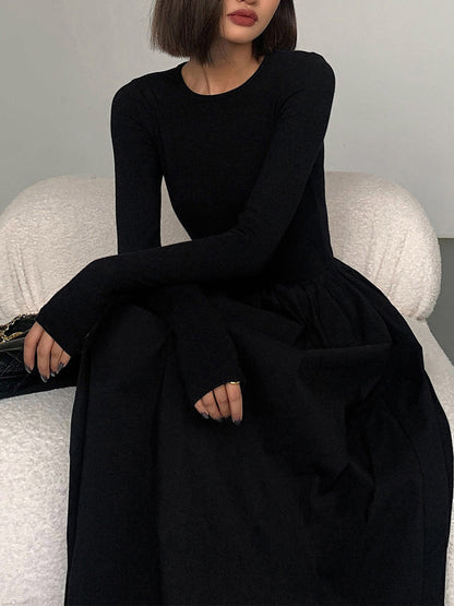 Leisure Pockets Long Sleeve Long Dress COMMENSE