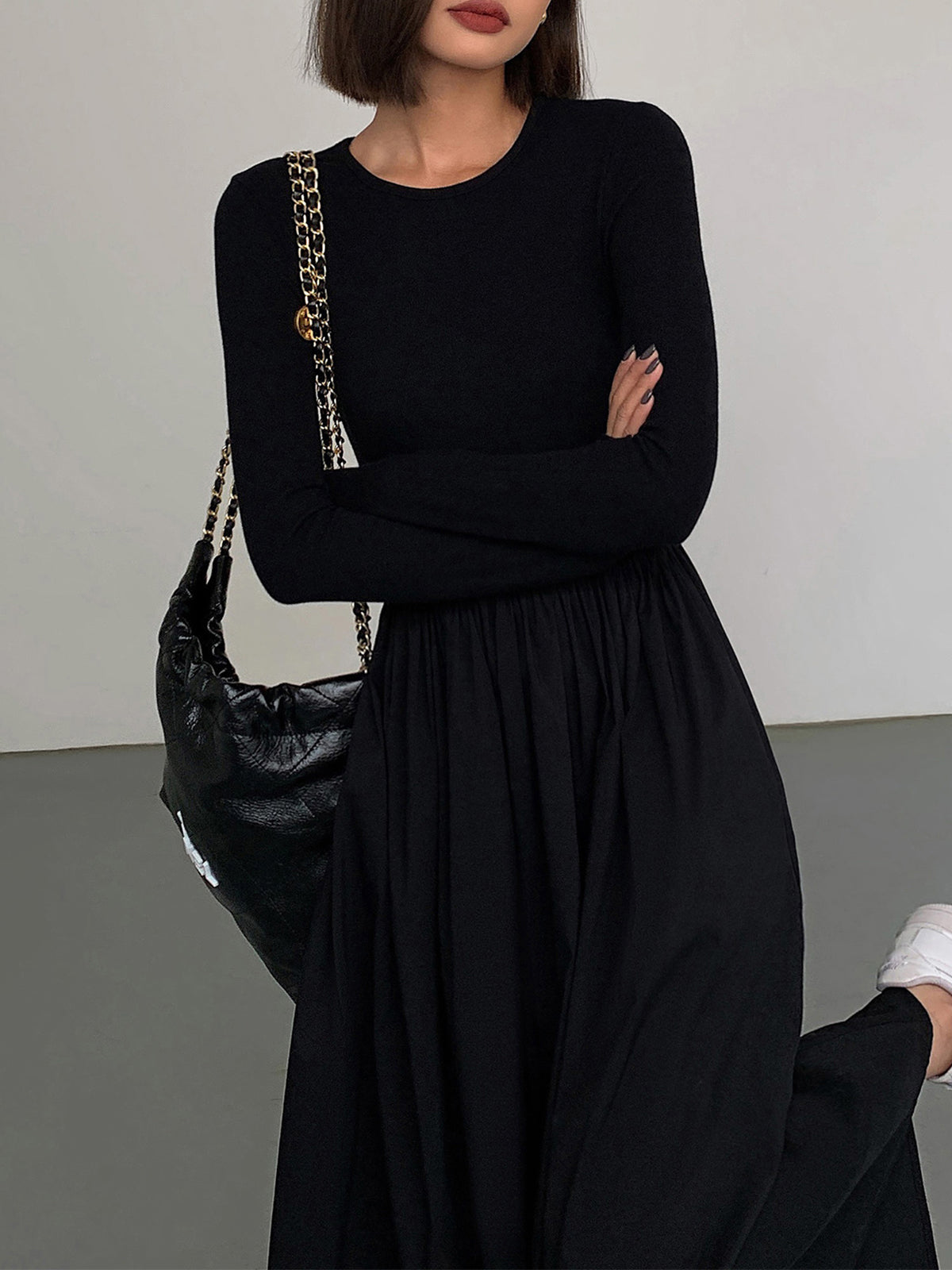 Leisure Pockets Long Sleeve Long Dress COMMENSE