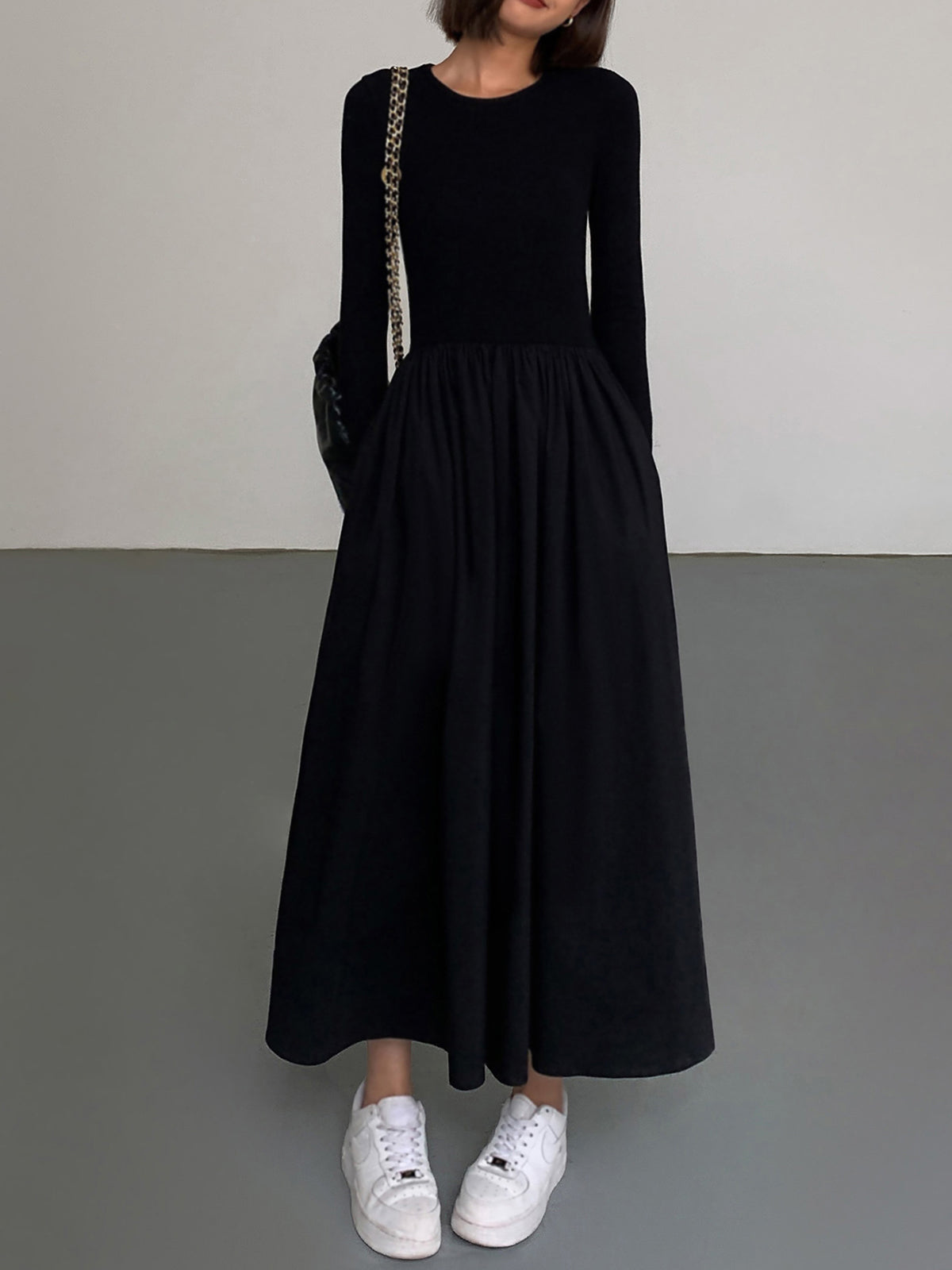 Leisure Pockets Long Sleeve Long Dress COMMENSE