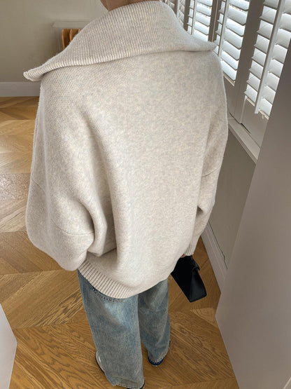 Fermuarlı Oversize Triko Hırka Niebbla