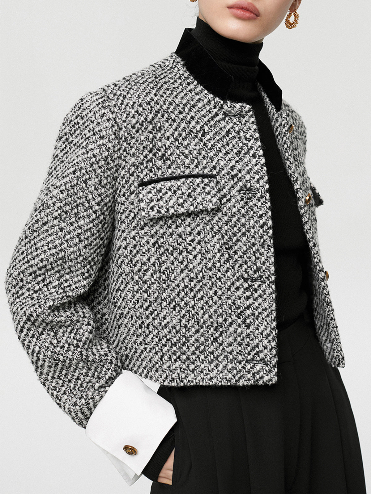 İkili Renkli Kısa Tweed Ceket Quvarse