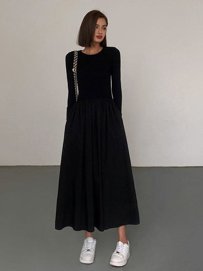 Leisure Pockets Long Sleeve Long Dress COMMENSE