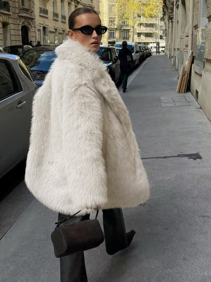 Oversized Fuzzy Kadın Suni Kürk Kaban Quvarse