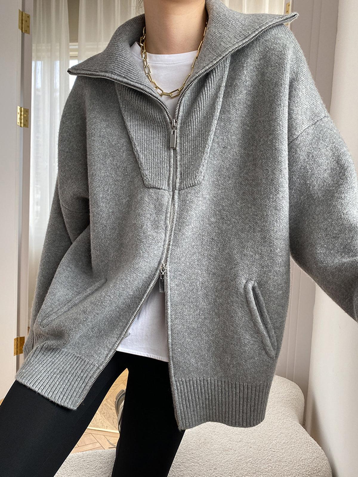 Fermuarlı Oversize Triko Hırka Niebbla