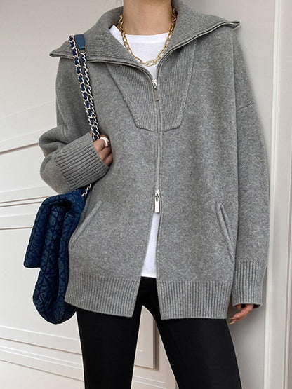 Fermuarlı Oversize Triko Hırka Niebbla