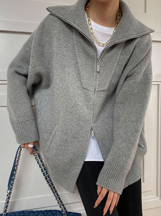 Fermuarlı Oversize Triko Hırka Niebbla