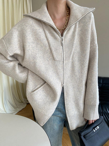 Fermuarlı Oversize Triko Hırka Niebbla