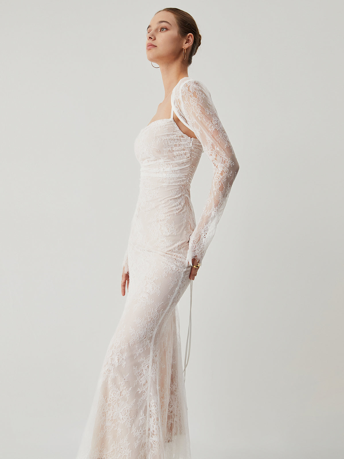 Dantel Jakarlı Çiçekli Yarı Şeffaf Bağlamalı Maxi Elbise Quvarse