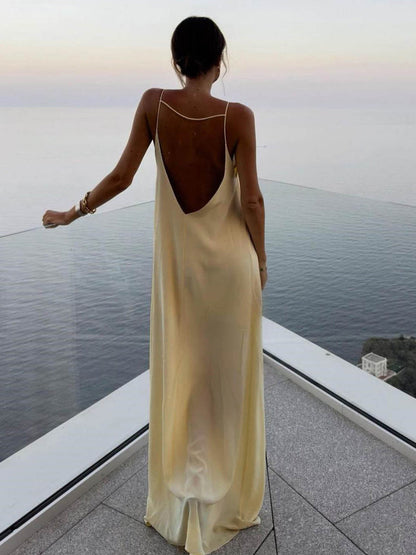Sırtı Açık Tatil Uzun Elbisesi Shine Aura
