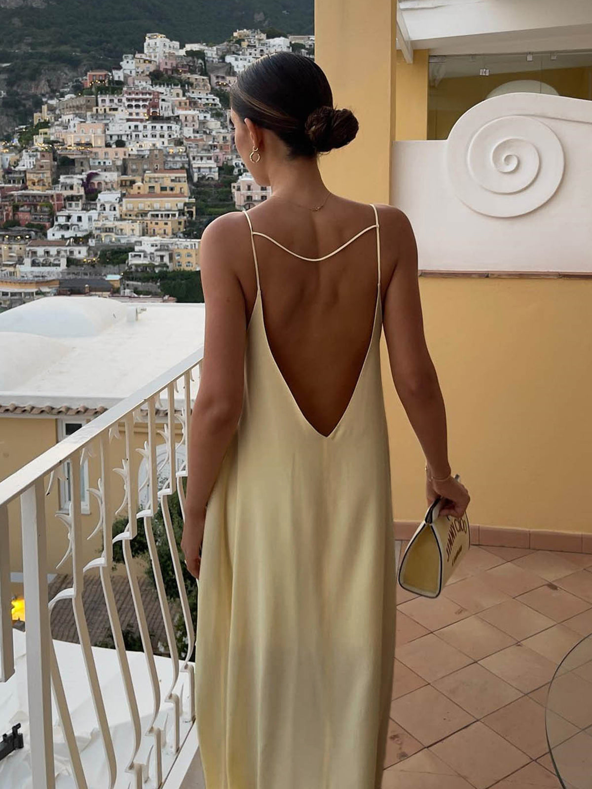 Sırtı Açık Tatil Saten Uzun Elbise Shine Aura
