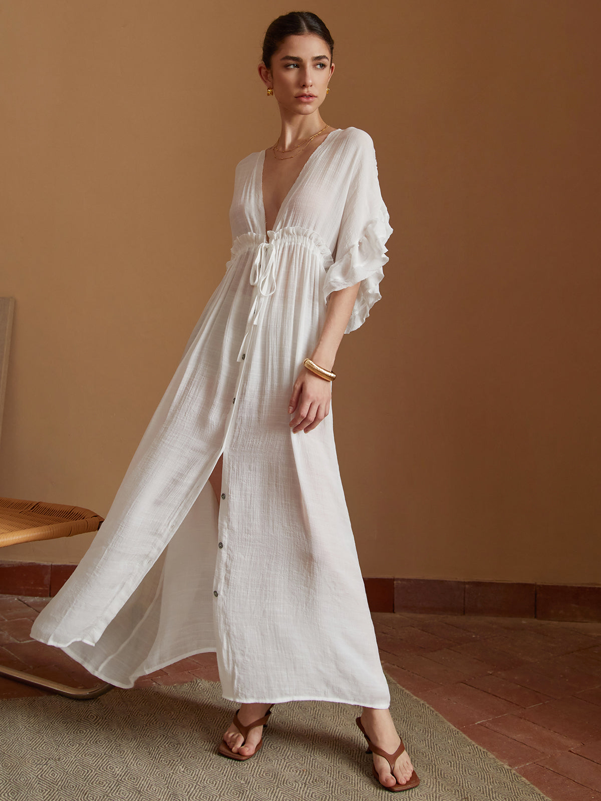 Katı İpli Bel Kimono Uzun Elbise Shine Aura