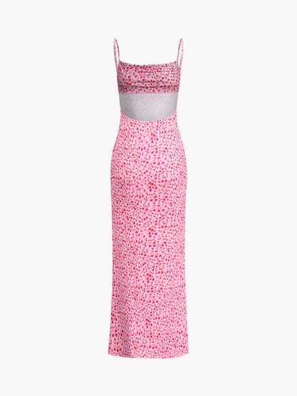 Summer Crush Çiçek Desenli Sırtı Açık Cami Uzun Elbise Shine Aura