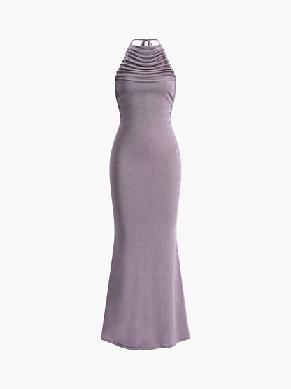 Düz Düğümlü Skinny Uzun Elbise Shine Aura
