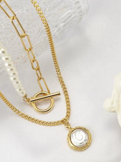 Sahte İnci Disk Kolye Kolye THESVELTECHIC