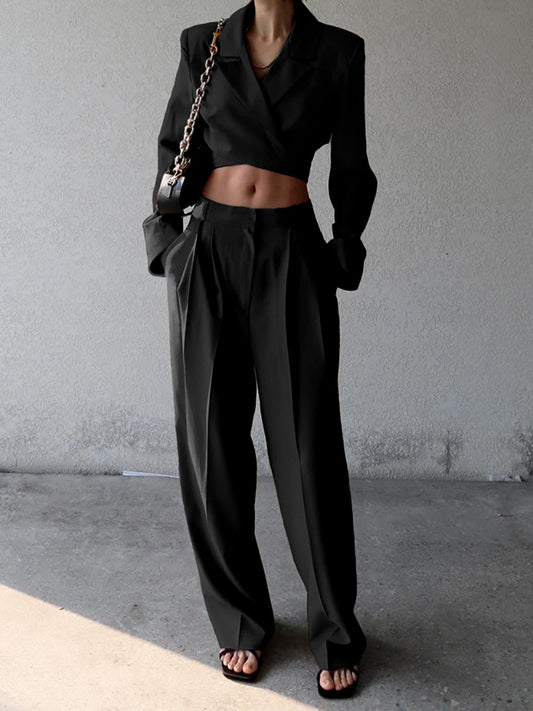 Düz Paça Bağcıklı Blazer Pantolon Takım THESVELTECHIC