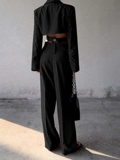 Düz Paça Bağcıklı Blazer Pantolon Takım THESVELTECHIC