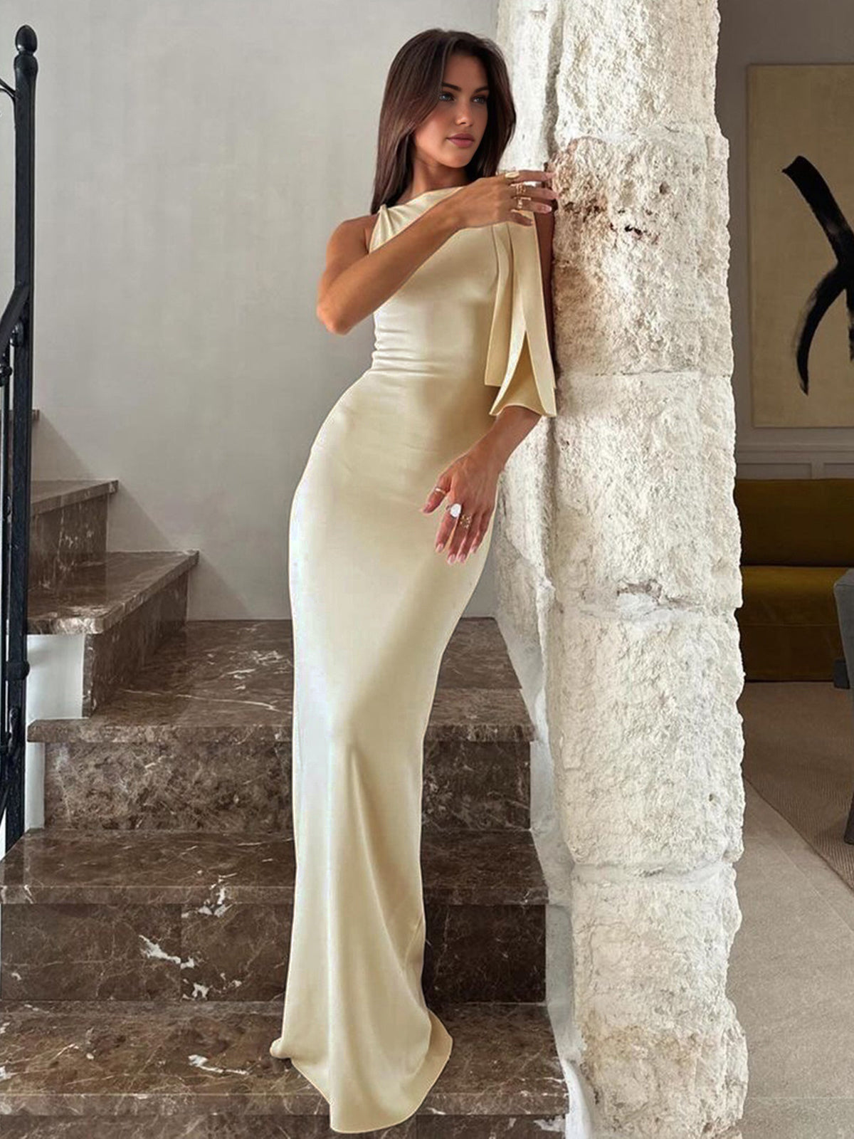 Sevgili Düğümlü Kolsuz Uzun Abiye Elbise Svelte Chic