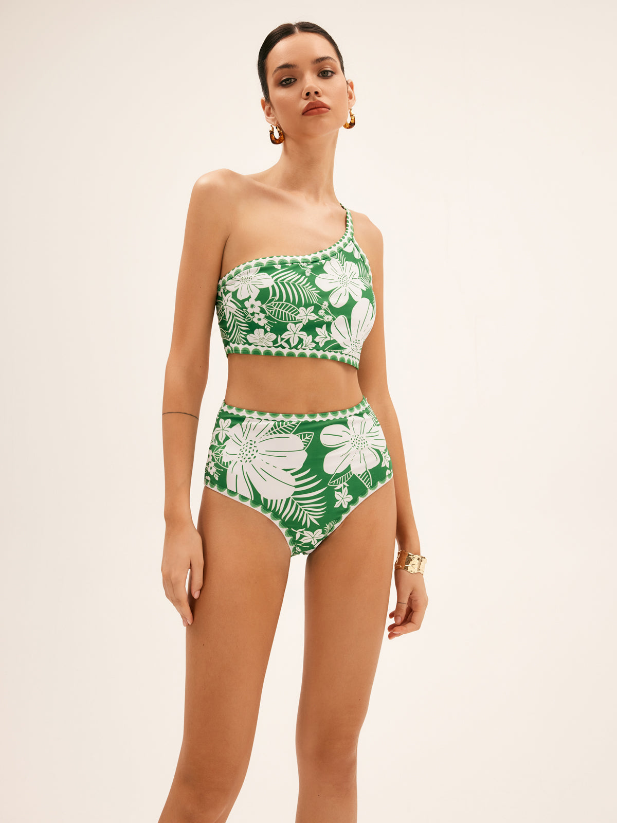 Tek Omuzlu Çiçekli Bikini Takımı Siaora