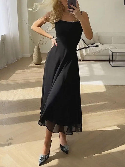 Kare Yaka Beyaz Midi Elbise Siaora