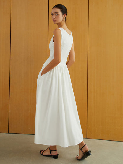Button-Front Sleeveless Pockets Long Dress COMMENSE