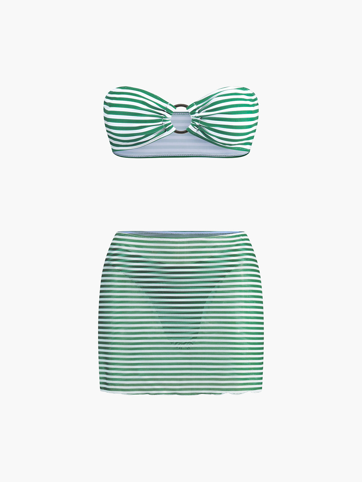 Örtü Etekli Çizgili Bikini Takımı Siaora