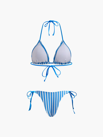 Halter Üçgen Çizgili Bikini Takımı Siaora