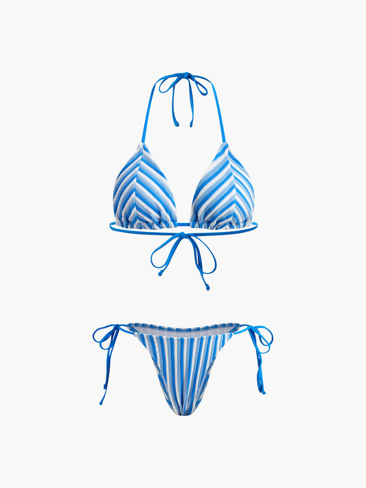 Halter Üçgen Çizgili Bikini Takımı Siaora