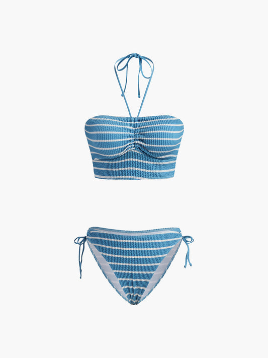 Halter Çizgili Bikini Takımı Siaora