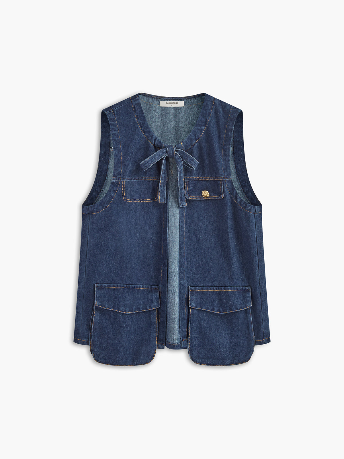 Kravat Yaka Cepli Pileli Denim Uzun Üst Siaora