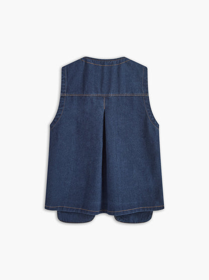 Kravat Yaka Cepli Pileli Denim Uzun Üst Siaora