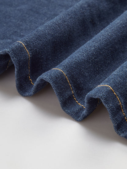 Kravat Yaka Cepli Pileli Denim Uzun Üst Siaora
