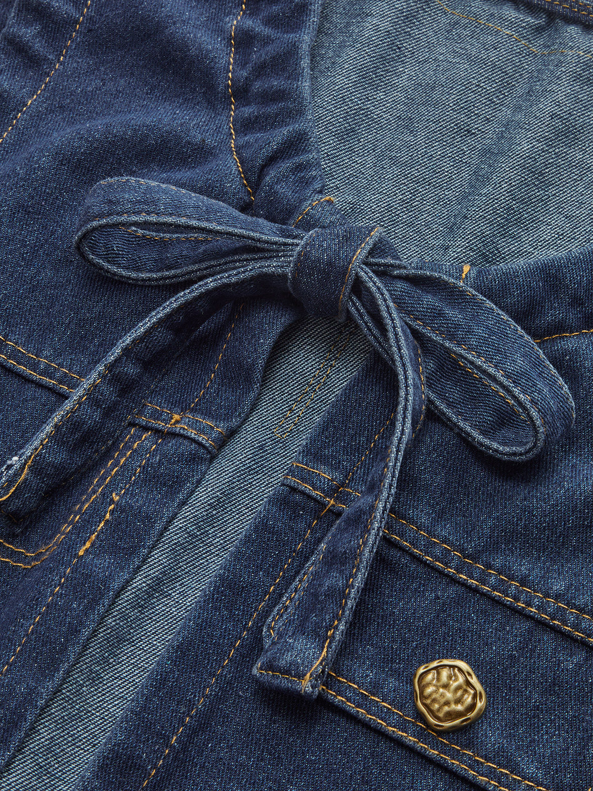 Kravat Yaka Cepli Pileli Denim Uzun Üst Siaora