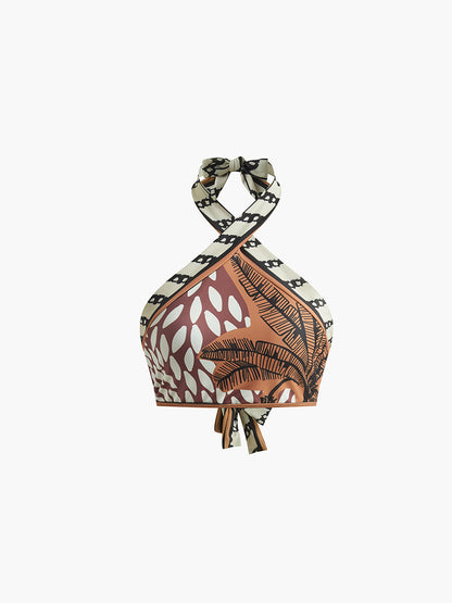 Retro Desenli Halter Bikini Takımı Siaora