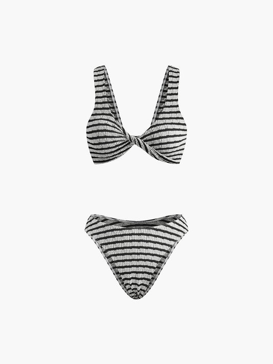 Düğümlü Çizgili Örgü Bikini Takımı Siaora