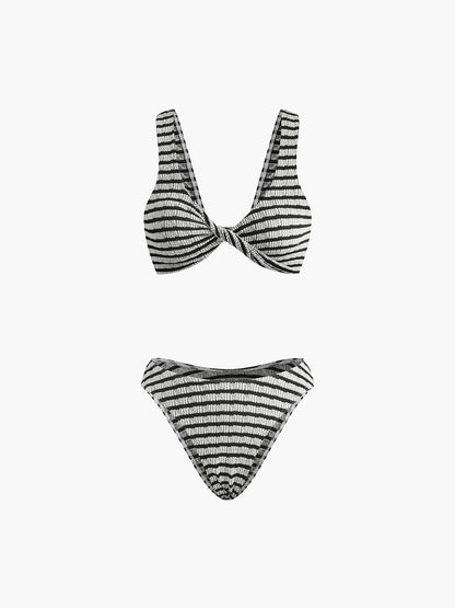 Düğümlü Çizgili Örgü Bikini Takımı Siaora