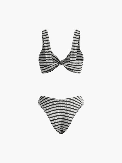 Düğümlü Çizgili Örgü Bikini Takımı Siaora