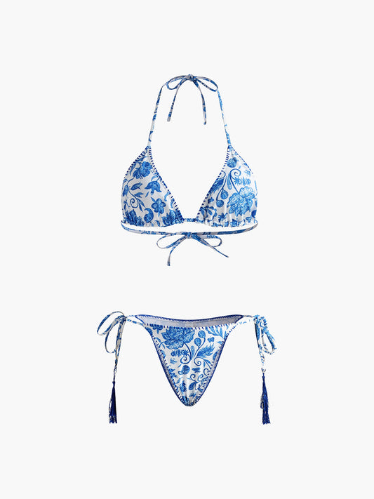 Baskılı Püsküllü Ayarlanabilir Askılı Bikini Takımı Siaora
