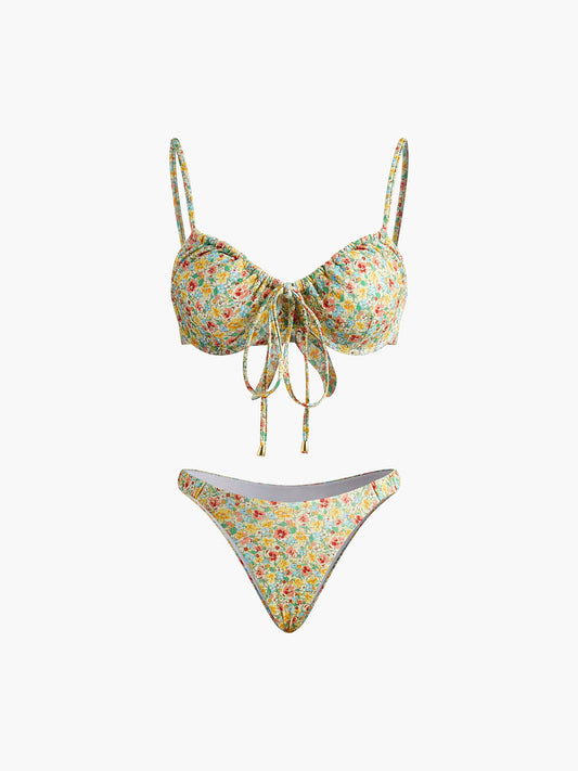 Çiçek Desenli Önden Bağlamalı Bikini Takımı Siaora