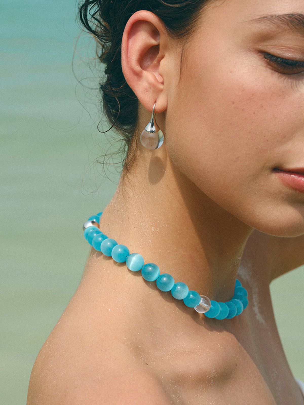 Mavi Kedi Gözü Taşlı Boncuklu Kolye THESVELTECHIC