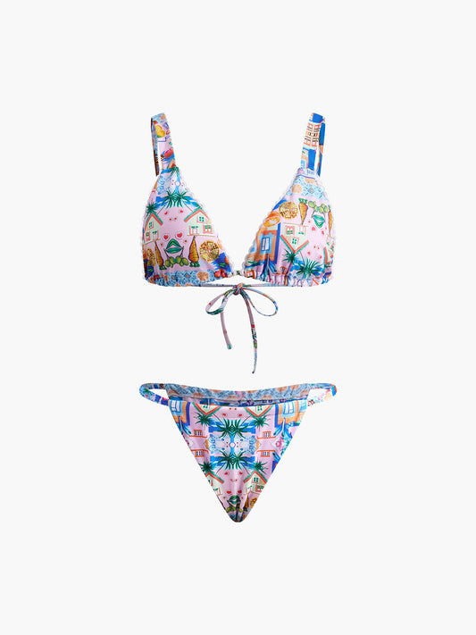 Baskılı İpli Ayarlanabilir Askılı Bikini Takımı Siaora