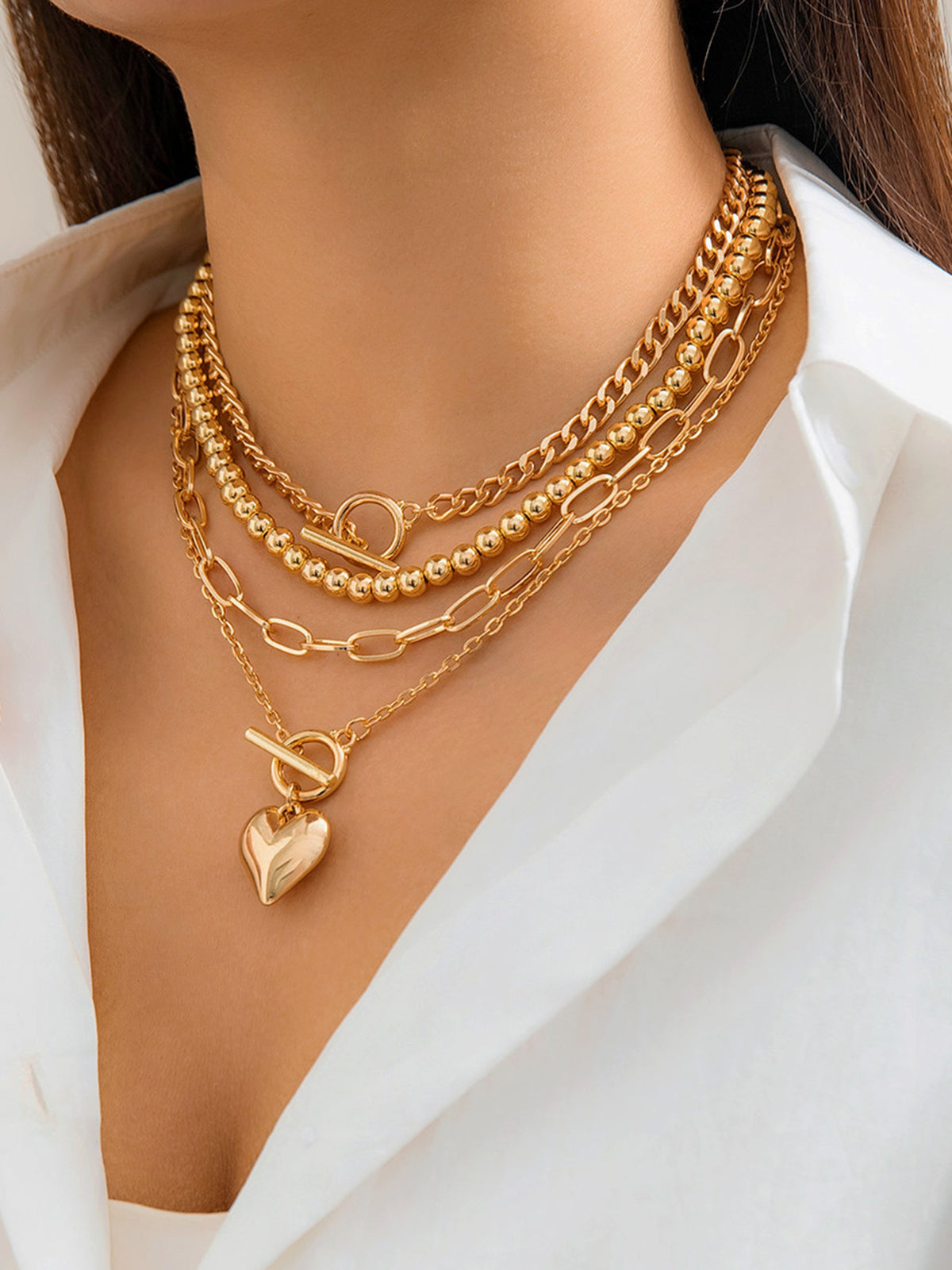 Kalp Kolye Çok Zincirli Kolye THESVELTECHIC