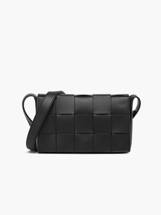 Siyah PU Deri Dokuma Crossbody Çanta THESVELTECHIC