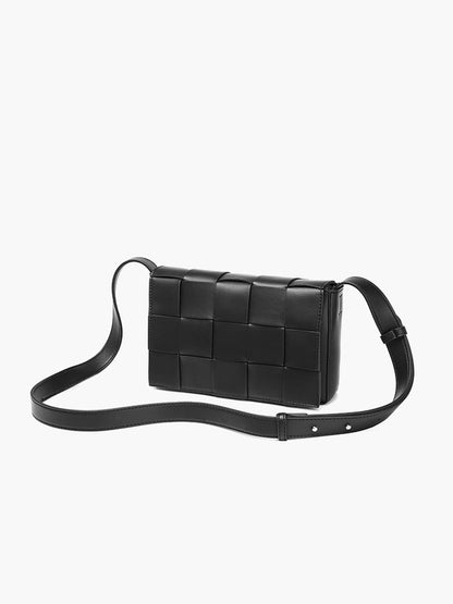 Siyah PU Deri Dokuma Crossbody Çanta THESVELTECHIC