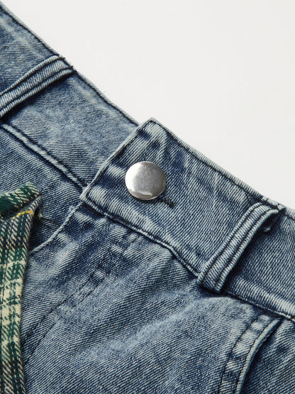 Panelli Asimetrik Etekli Denim Kısa Etek Siaora