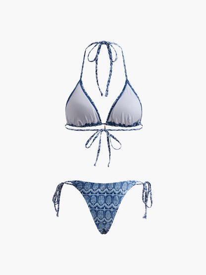 Baskılı Ayarlanabilir Askılı Bikini Takımı Siaora