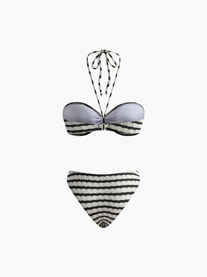 Çizgili Halter Çıkarılabilir Pedli Bikini Takımları Siaora
