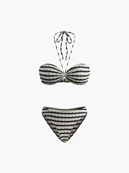 Çizgili Halter Çıkarılabilir Pedli Bikini Takımları Siaora